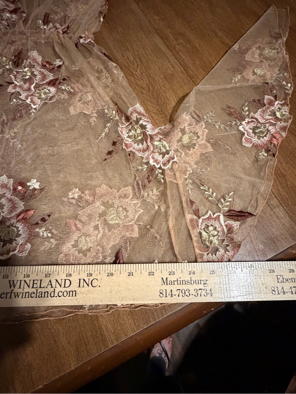 Boho Stretchy Sheer Floral Embroidered Mesh Tulle Mini Dress Overlay Brown Beige - Picture 4 of 8